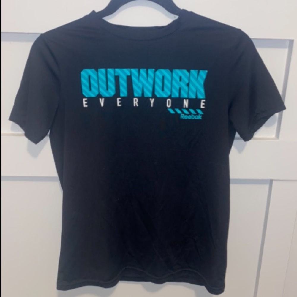 Reebok Boys “Outwork Everyone” Graphic Tee Black Blue Size L (14–16)
